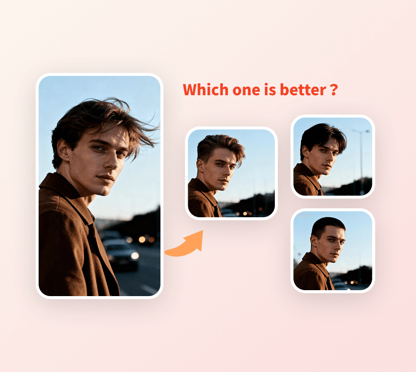 Man comparing multiple buzz cut mockups on a tablet